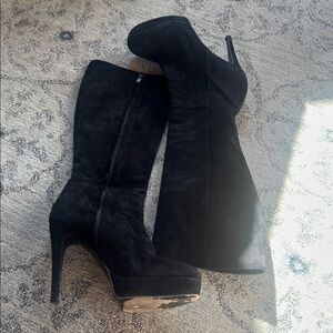 Coop Barney’s New York Suede Black Zip Up Heeled Boots Sz 39.5